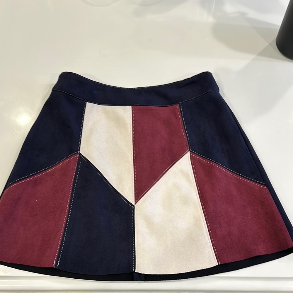 Colorblock Skirt in Navy, Burgundy, and Cream